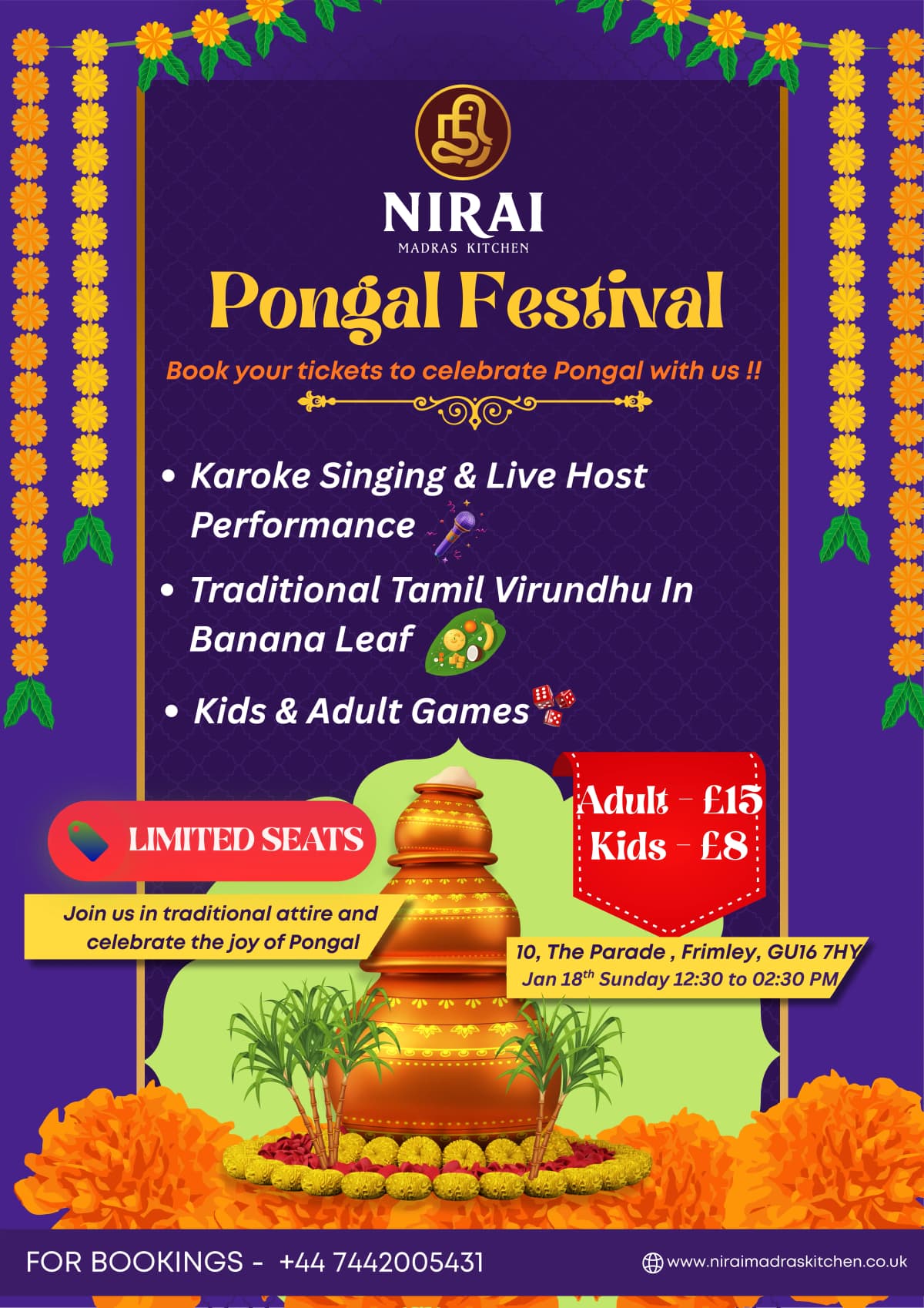 Pongal Festival at Nirai Madras Kitchen - Jan 18th